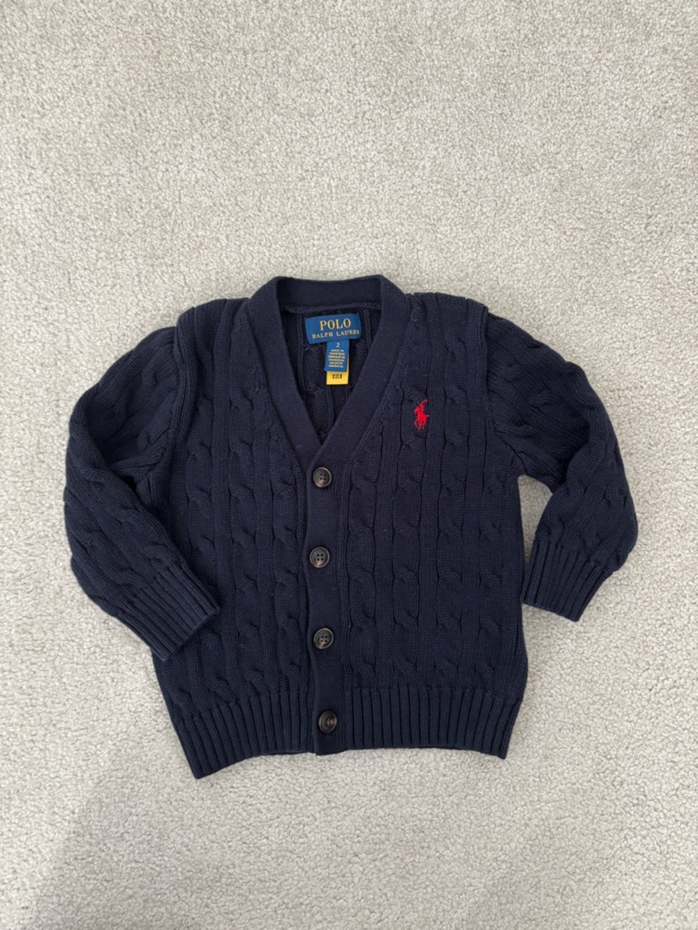 Polo Ralph Lauren Cable Knit Cardigan Navy Kids Size 2T Classic Preppy Cotton